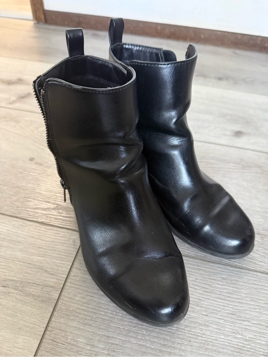 comfort plus by Predictions Shoes - comfort plus by Predictions Black Leather-Look Ankle Booties with Side Zip